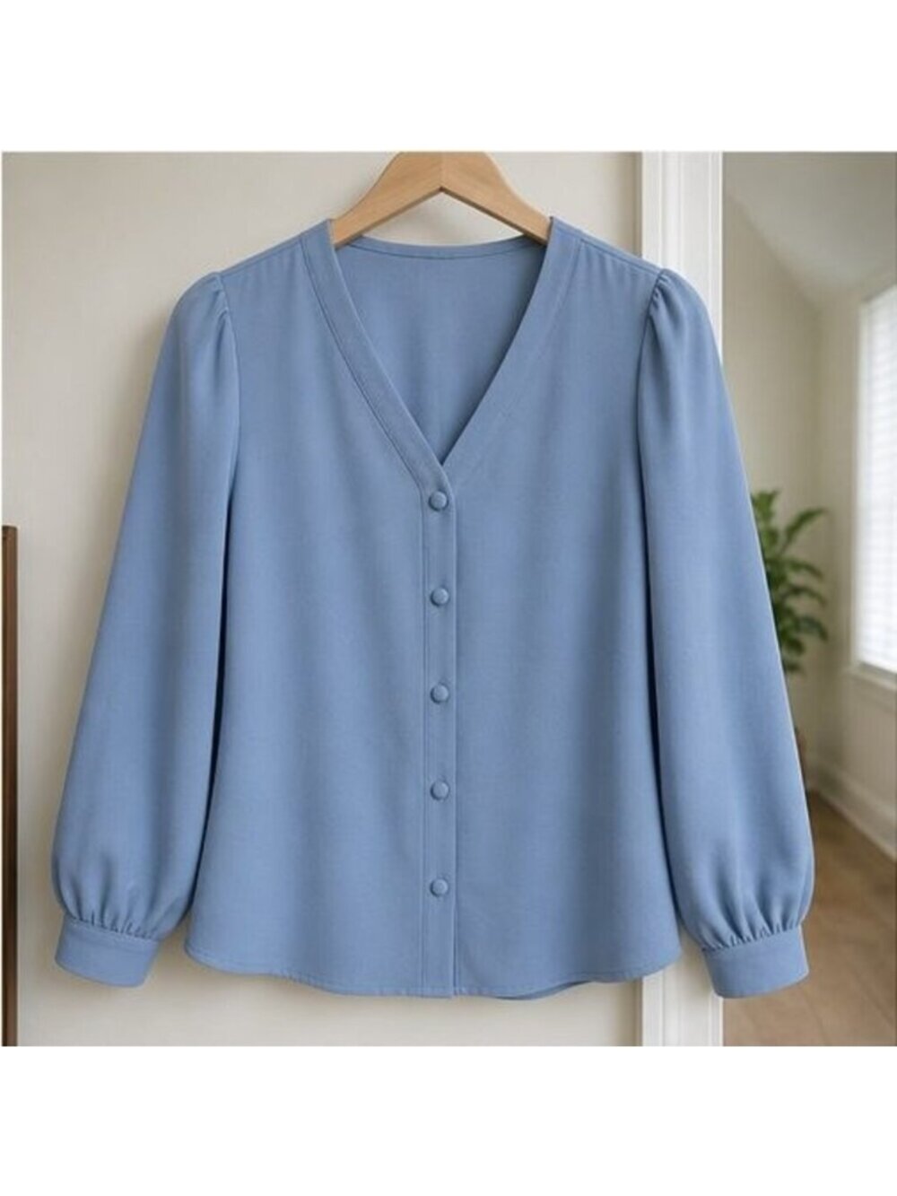 Blue V Neck Top